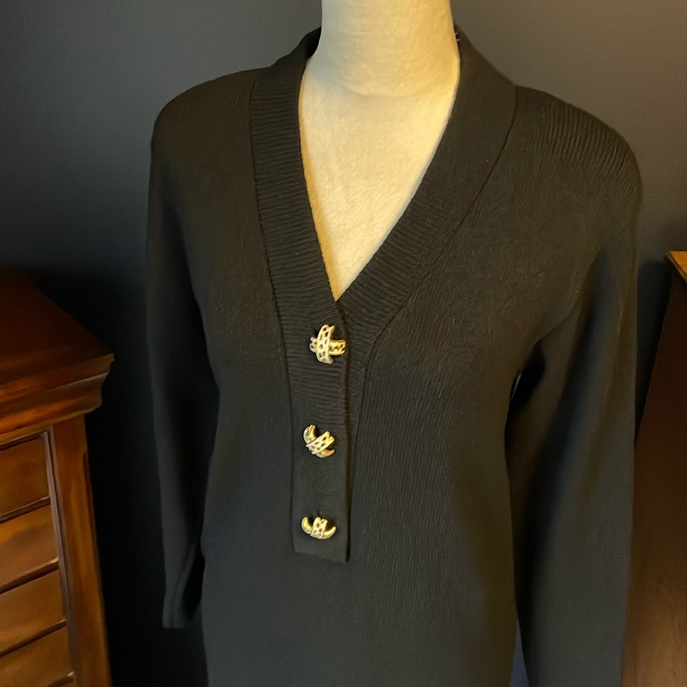 Vintage Al Noral Fitted Long Sleeve Knit Sweater Dress STATEMENT BUTTONS
